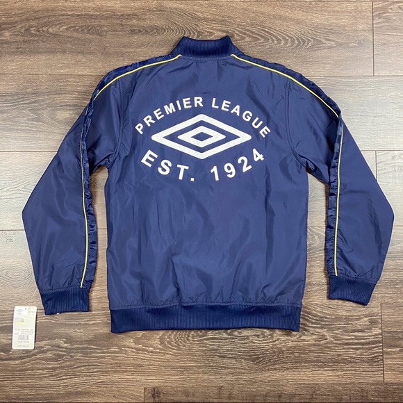 Umbro Premier League Men’s Sporty Style Blue Button Up Jacket Size Medium NEW - Picture 1 of 9